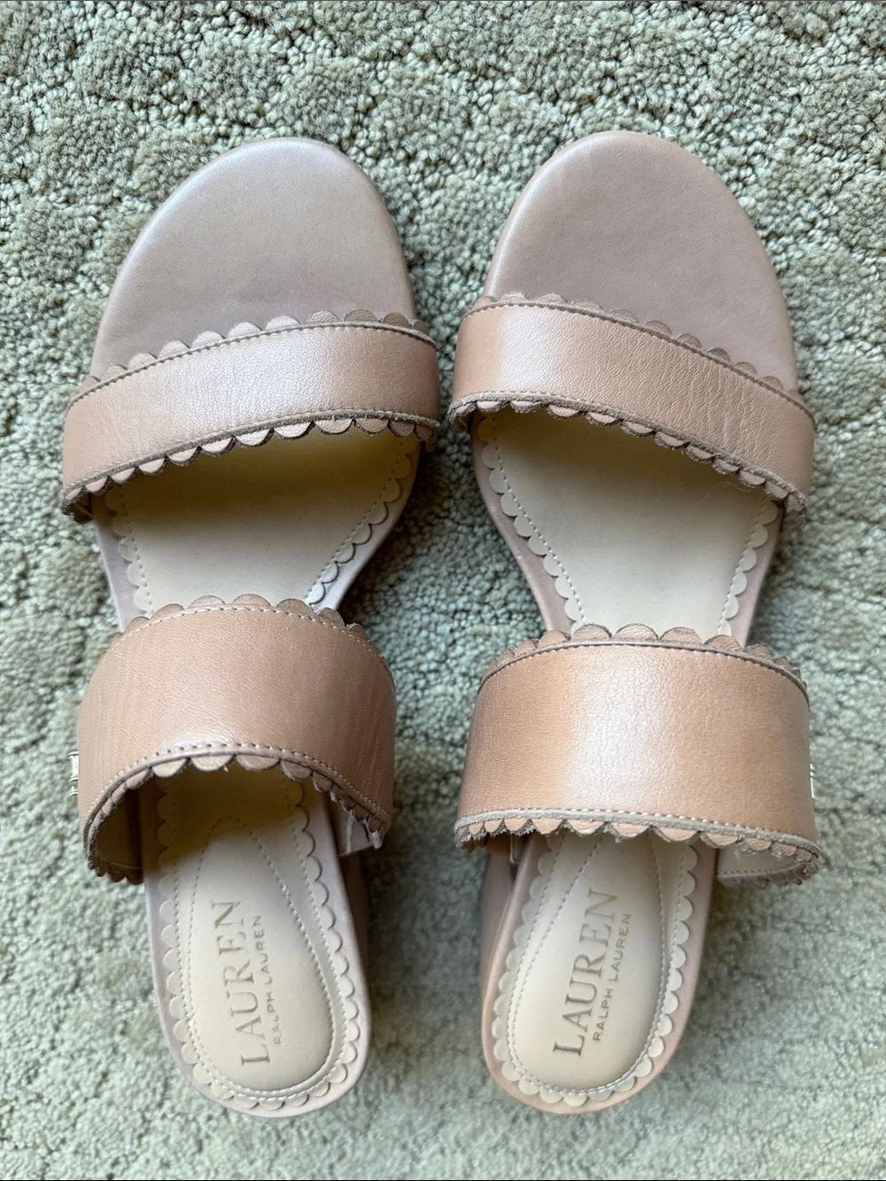 Lauren Ralph Lauren Blush Pink Scalloped Double-Band Slide Sandals